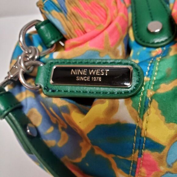 Nine West Handbag Colorful Batik Floral Pink/Teal/Yellow/Green 2 Handle Options - Picture 7 of 12
